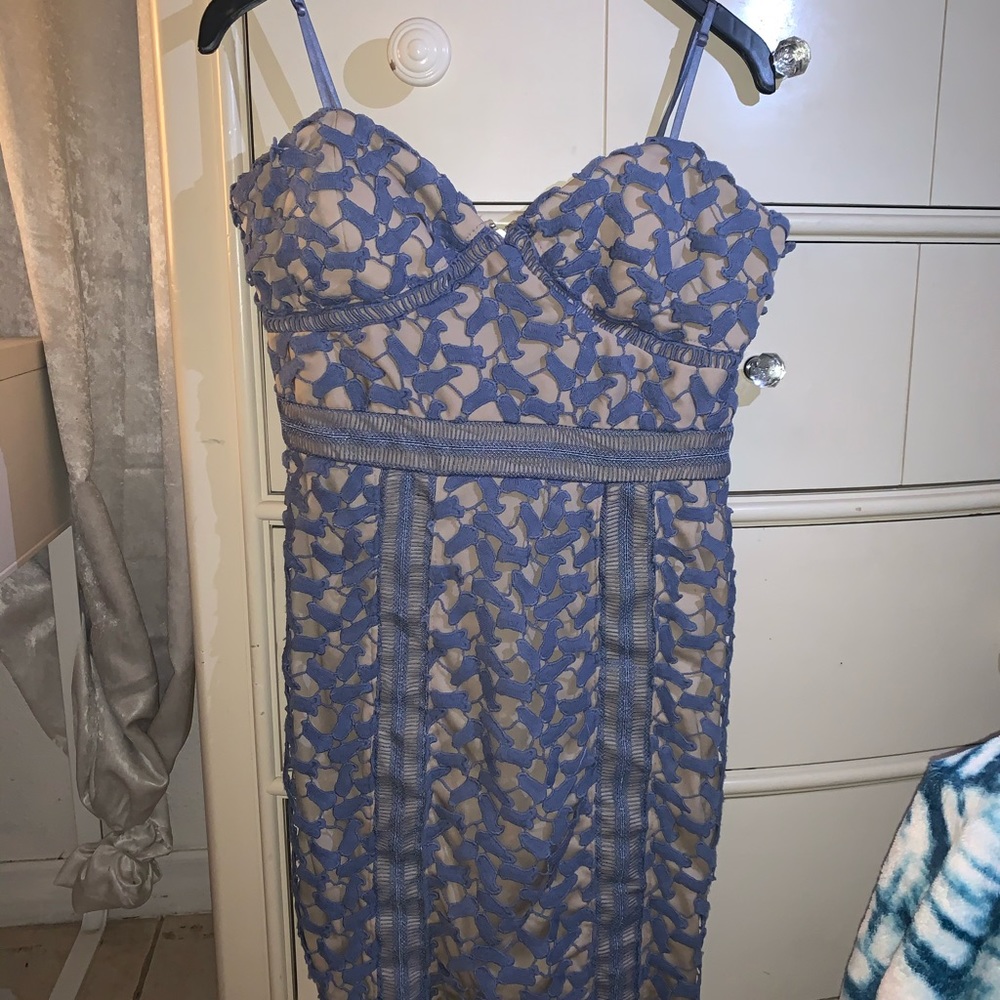 a light blue floral homecoming dress